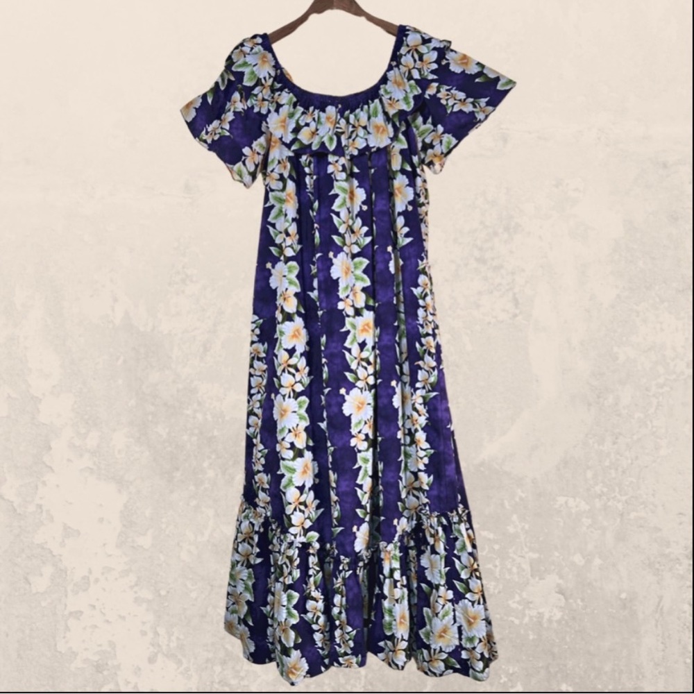Aloha Mo’i Purple Tropical print Hawaiian Mumu Maxi Dress size XL